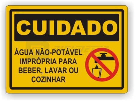 Placa: Cuidado - Água Não Potável Imprópria para Beber, Lavar ou Cozinhar