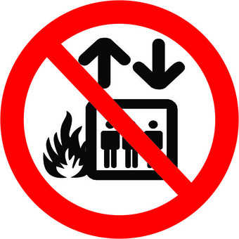 Placa: Pictograma Proibido Utilizar Elevador em Caso de Incêndio